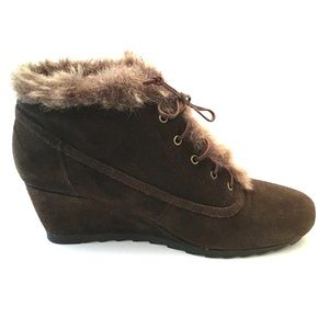 Earthies Suede Fur-Trim Ankle Boots